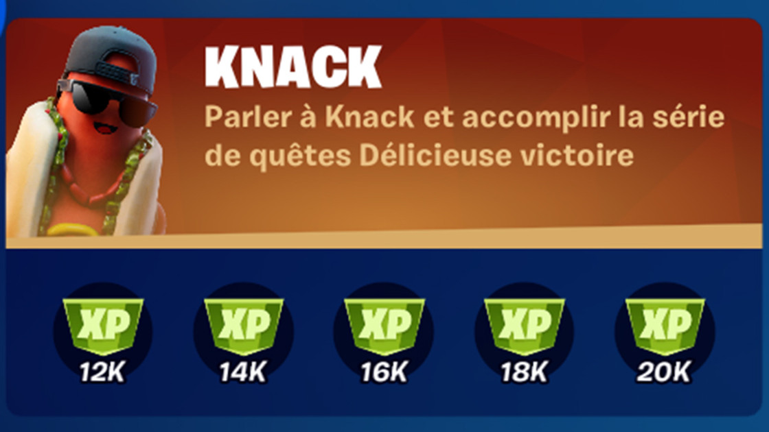 Parler à Knack et accomplir la série de quêtes Délicieuse victoire dans Fortnite, défi saison 8