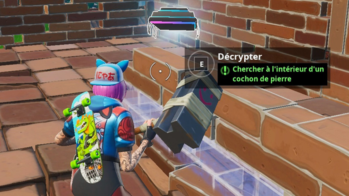 Fortnite : Puce 69 Décryptage, Chercher à l'intérieur d'un cochon en pierre, Défi