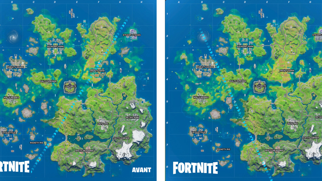 Fortnite : L'eau a baissé, nouvelle map avec Salty, Frenzy et Steamy qui ne sont plus inondés