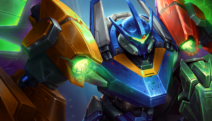 Compo Mega-Mecha vertical avec Karma et Yone au Set 15 de TFT