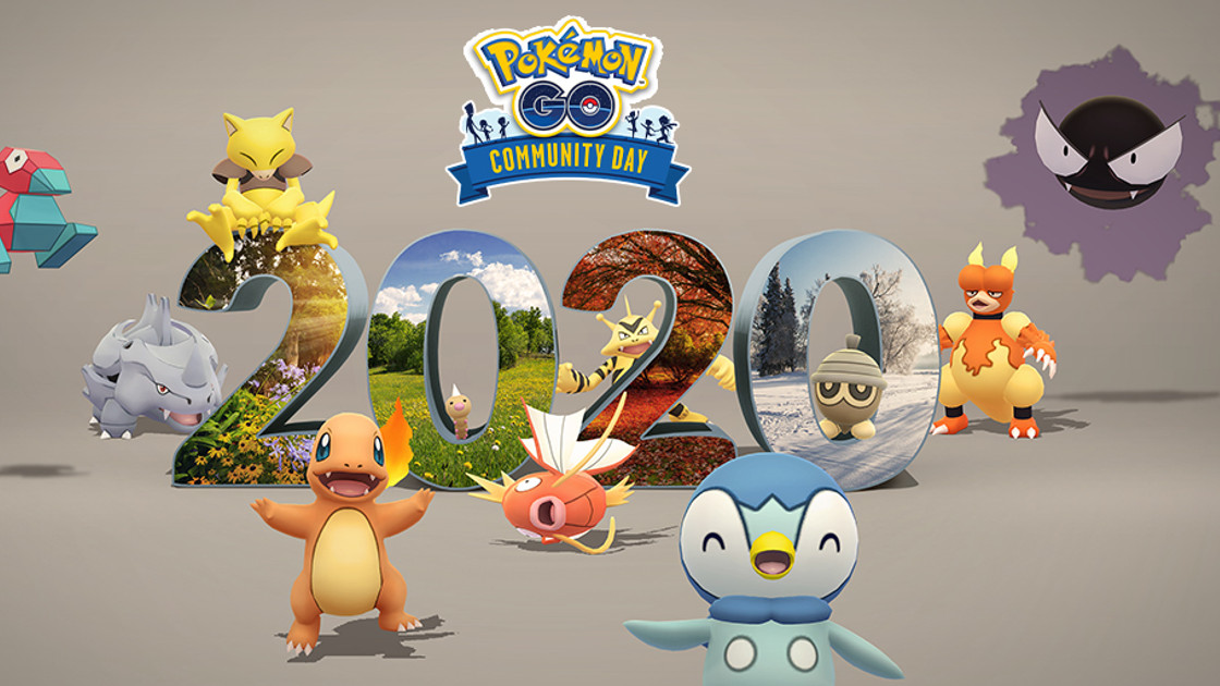 Community Day All Stars 2020 sur Pokémon GO : Salamèche, Aspicot, Abra, Fantominus, Rhinocorne, Élektek, Magmar, Magicarpe, Porygon, Grainipiot et Tiplouf
