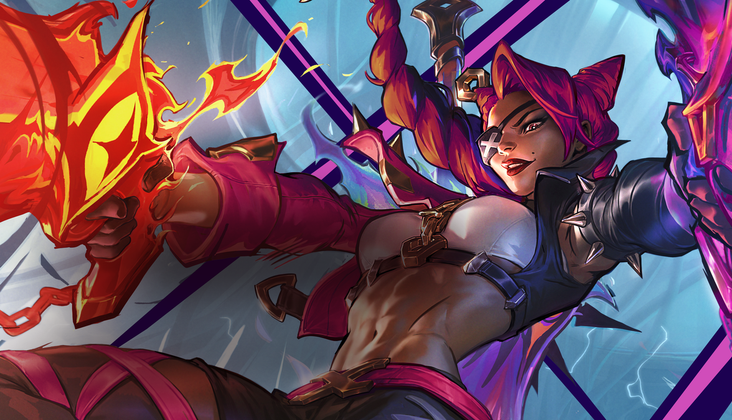 Compo Combattant spirituel vertical avec Samira et Gwen au Set 15 de TFT