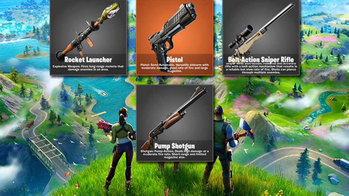 Fortnite Chapitre 2 : Nouvelles armes, sniper, fusil à pompe, pistolet et lance-roquettess