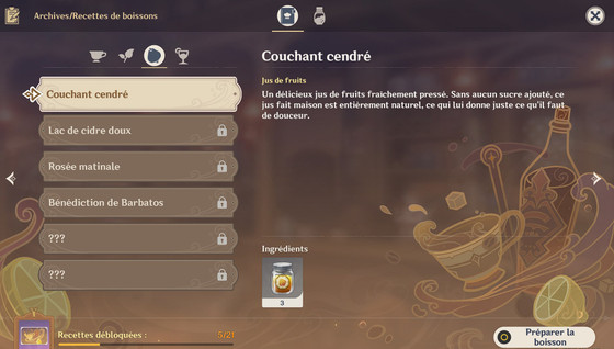 Comment débloquer la recette Couchant cendré dans Genshin Impact ?