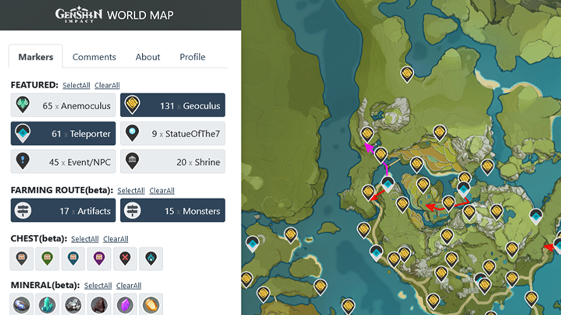 Map Genshin Impact, carte interactive du jeu