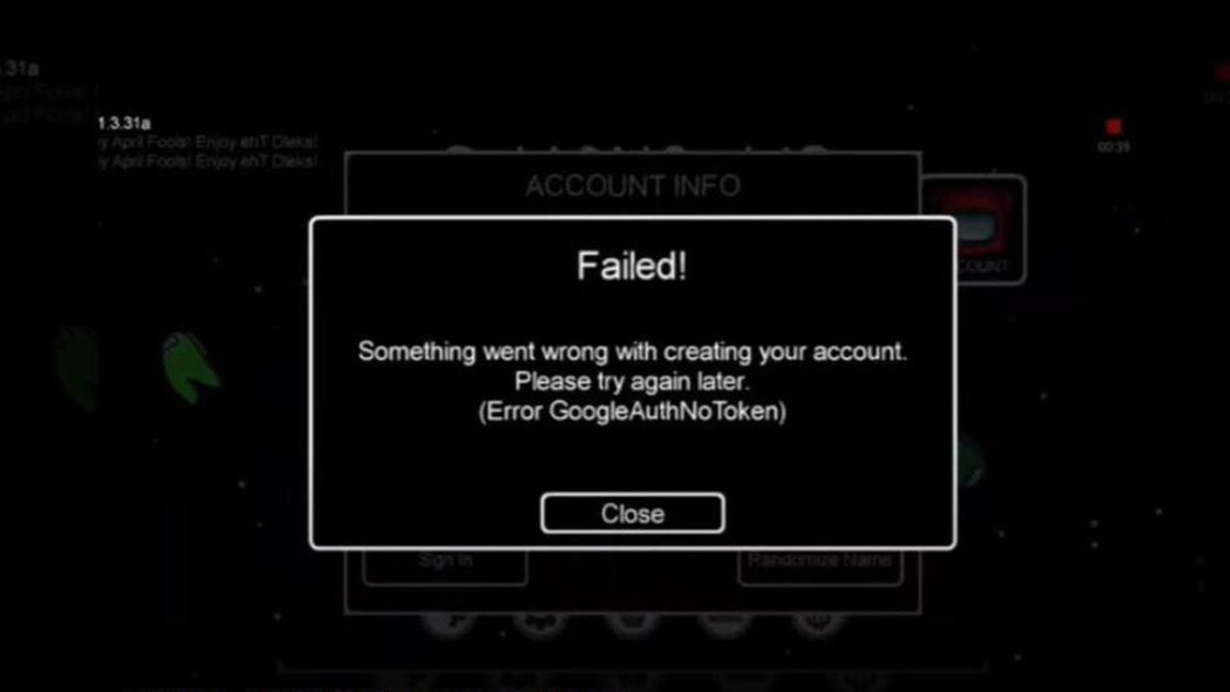 Error Google Auth No Token Among Us, comment corriger le bug ?