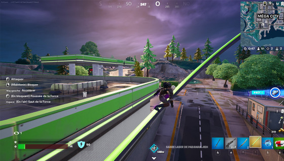 Défi Star Wars : Utiliser le saut de la Force pour sauter sur un rail de glisse ou en descendre dans Fortnite