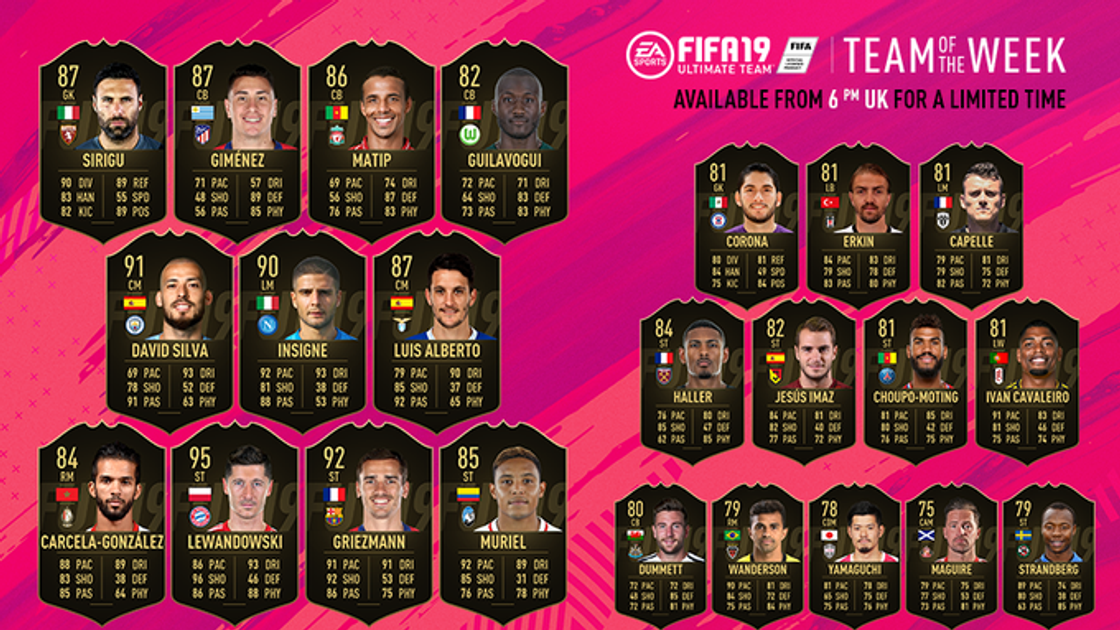 FIFA 19 : TOTW, l'équipe de la semaine 44 – FUT