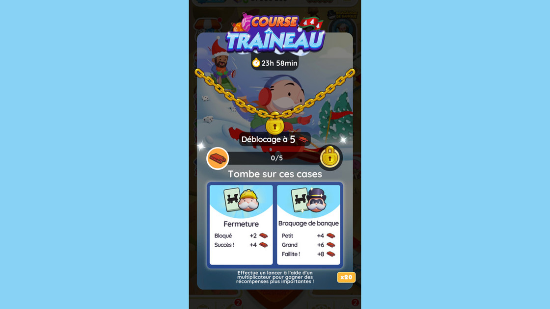 Course traineau Monopoly GO, paliers, récompenses et durée pour l'événement de décembre 2023