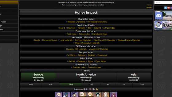 Honey Hunter Genshin Impact, une très bonne database