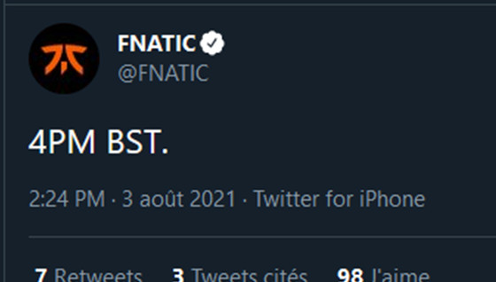 Que vont annoncer Fnatic à 4PM BST ?