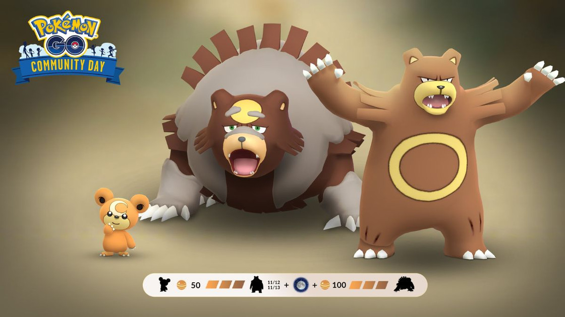 Collations sucrées, toutes les récompenses du Ticket Teddiursa (shiny) pour le Community Day de novembre 2022 sur Pokémon Go