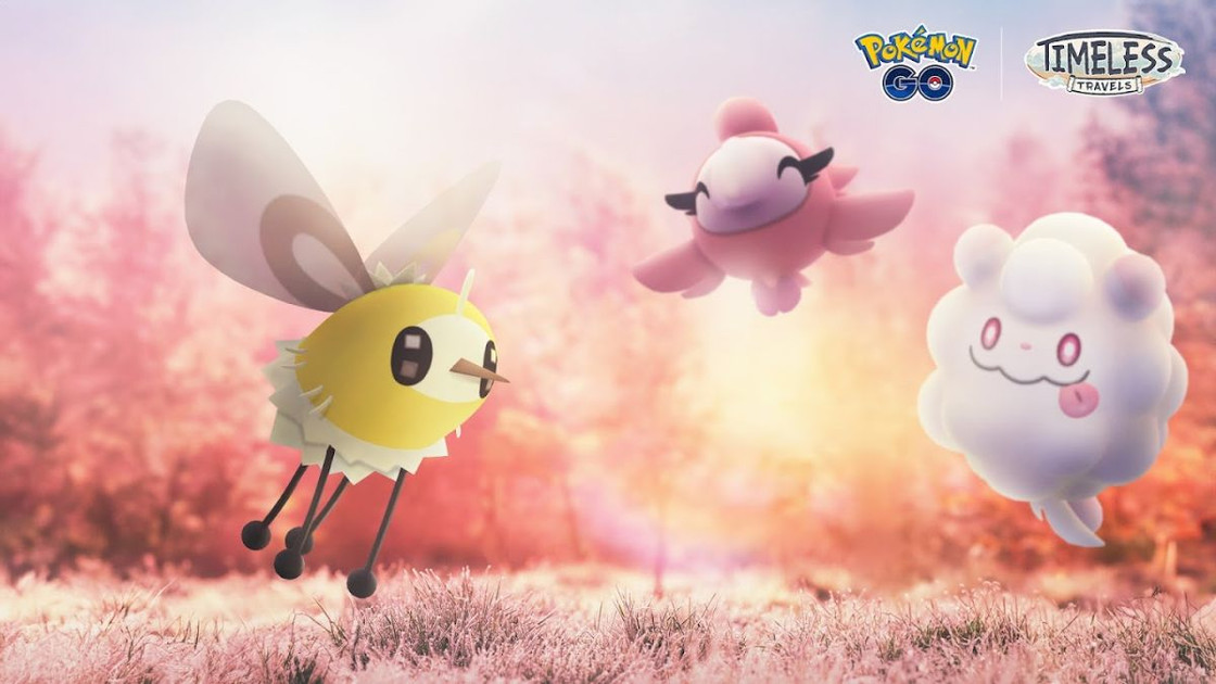 Rêve scintillant sur Pokémon Go, avec Bombydou shiny et Flabébé aux différentes couleurs de Fleurs