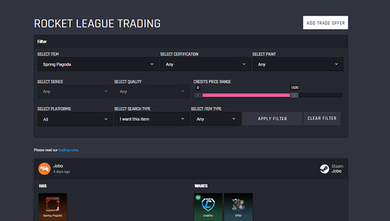 Utilisez Rocket League Trading pour échanger vos items !