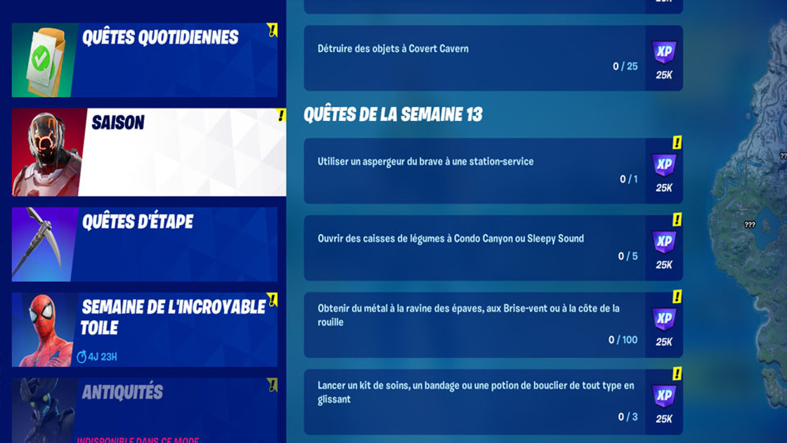 Obtenir du métal à Ravine des épaves, aux Brise-vent ou Côte de la rouille, défi Fortnite