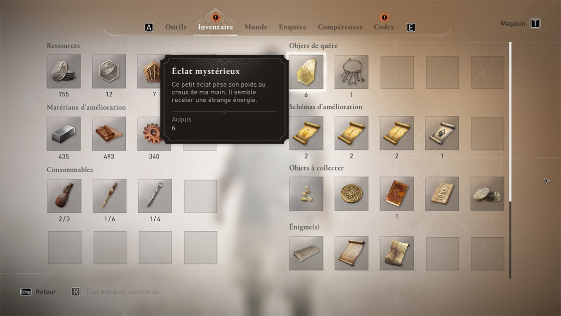 Éclats mystérieux Assassin's Creed Mirage : emplacements et récompenses