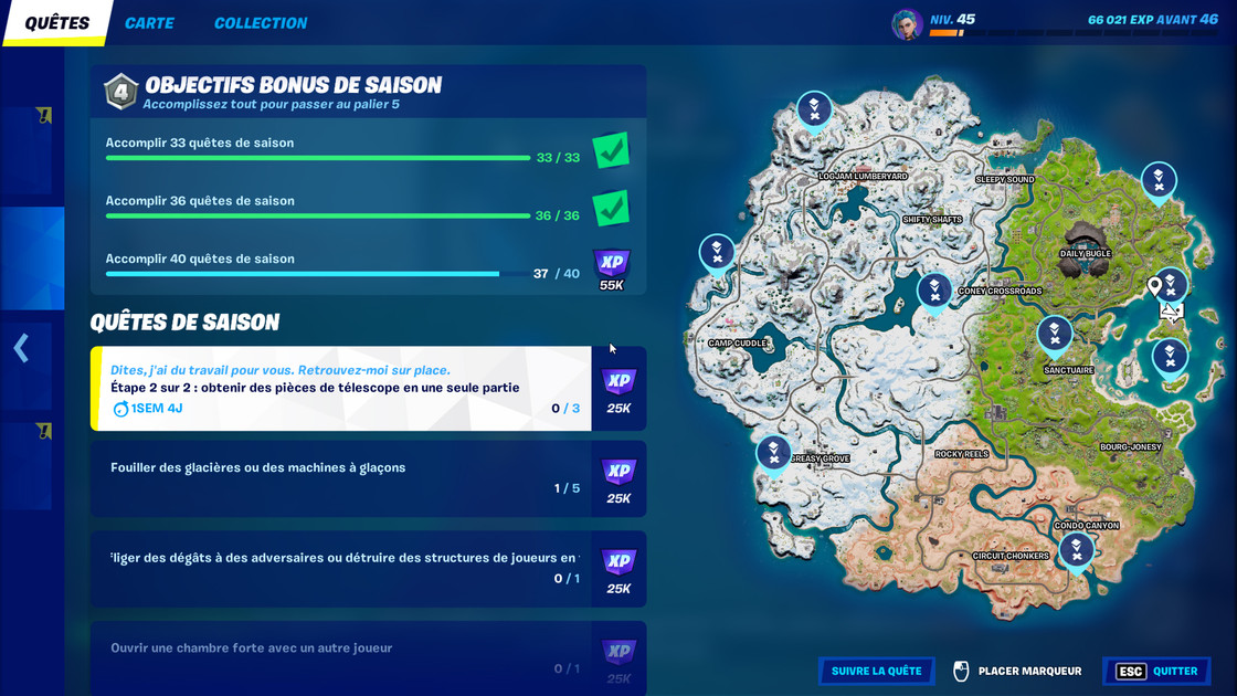 Obtenir des pièces de télescope, défi Fortnite saison 1 chapitre 3