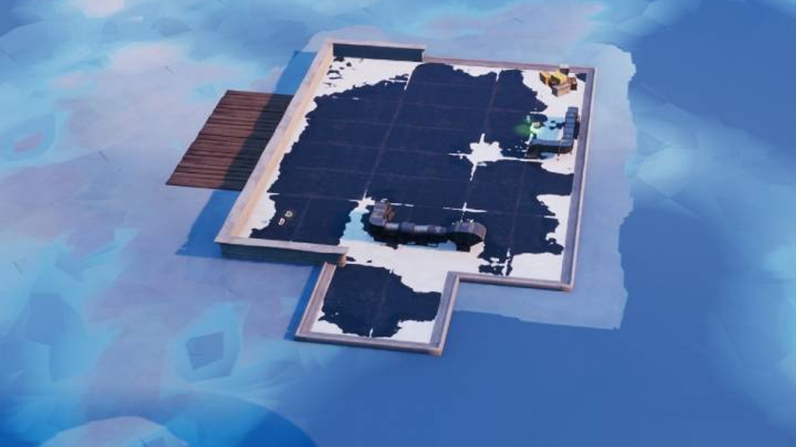 Fortnite : Puce 94 Décryptage, Utiliser la pioche Faux écarlate pour détruire un canoë bleu sous un lac gelé, Défi