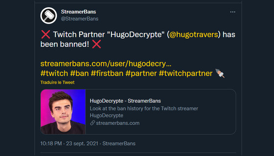 Pourquoi HugoDécrypte est ban de Twitch ?