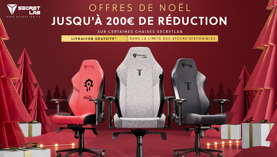 Profitez de jusqu'à 200€ de réduction sur les produits Secretlab pour noël !