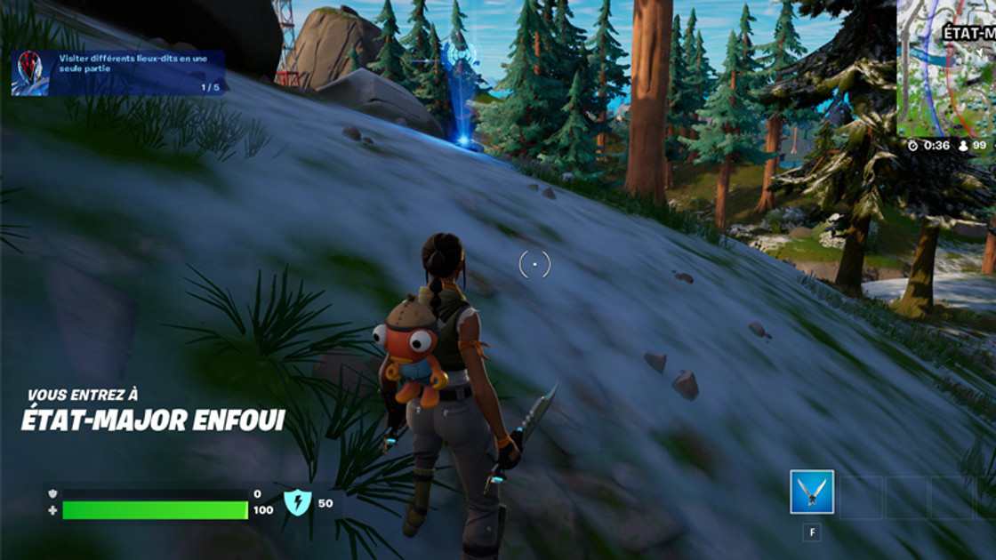 Etablir une liaison avec l'appareil près de l'État-major enfoui dans Fortnite, défi saison 2 chapitre 3