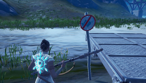 Défi : Attraper un objet avec une canne à pêche à plusieurs endroits signalés par un panneau Pêche interdite