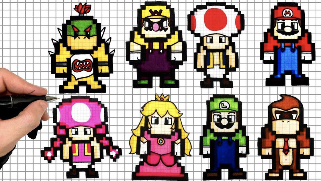 Pixel Art Mario Facile, comment dessiner les différents personnages ?