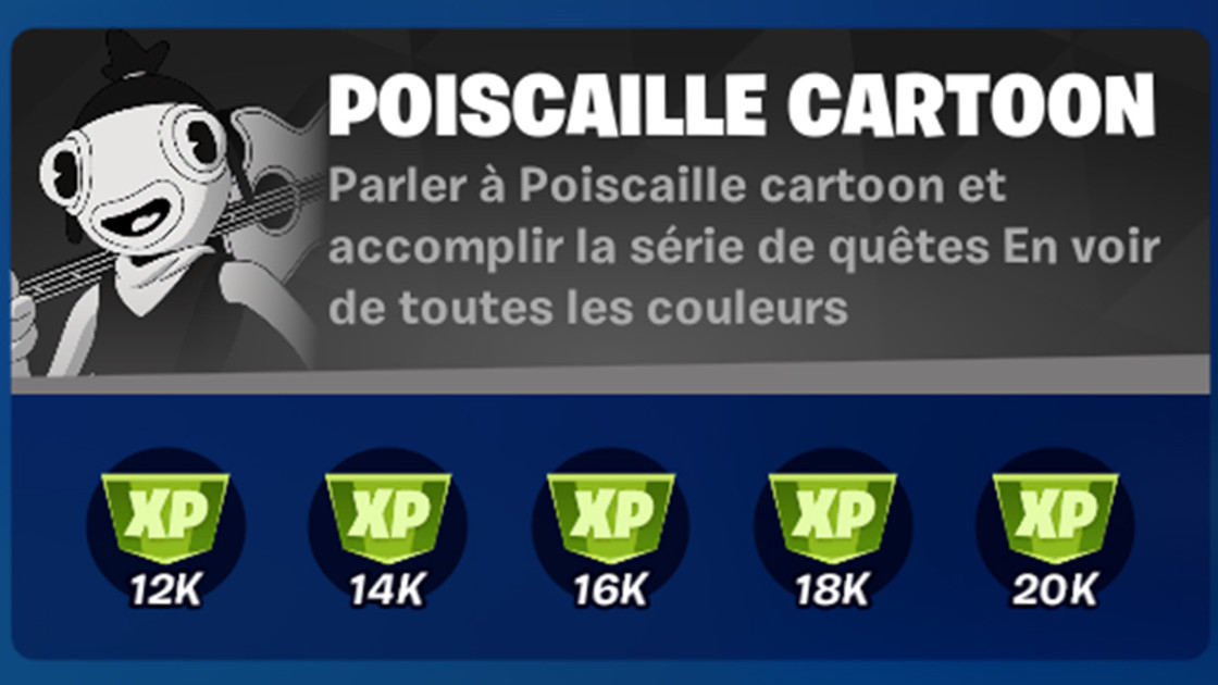 Parler à Poiscaille Cartoon et accomplir la série de quêtes En voir de toutes les couleurs dans Fortnite, défi saison 8