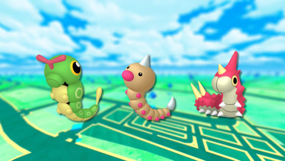 Chenipan, Aspicot, Chenipotte (shiny) dans les Heures de Pokémon Vedette d'avril 2024 sur Pokémon GO