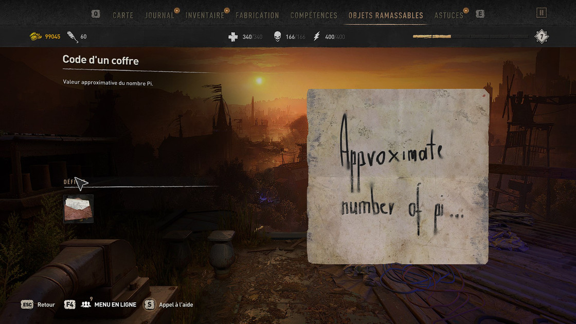 Valeur approximative de Pi Dying Light 2, quel est le code du coffre fort ?