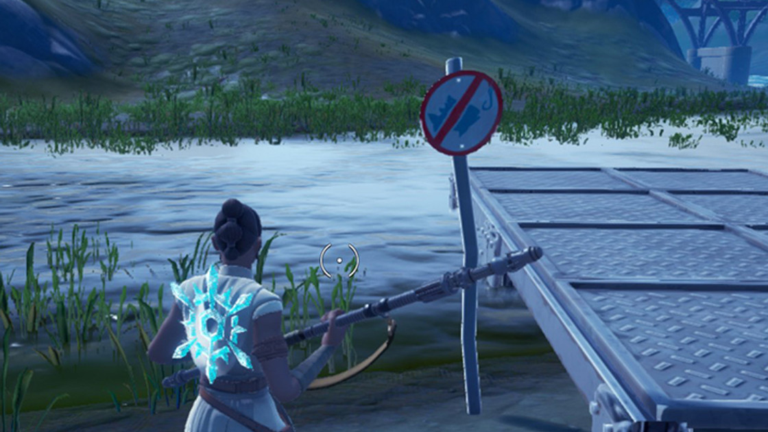 Fortnite : Attraper un objet avec une canne à pêche à plusieurs endroits signalés par un panneau Pêche interdite, défis Camaïeu vs Allure