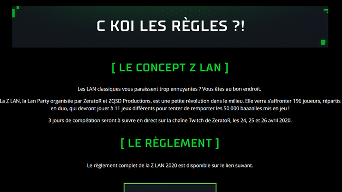 Z LAN 2020 : Les règles par jeu pour la compétition de Zerator