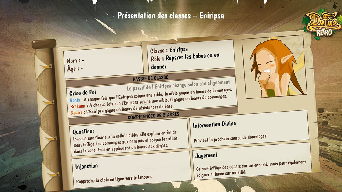 Eniripsa sur Dofus Retro Temporis 2 : Parchomancia : rôle, passif, sorts, toutes les infos