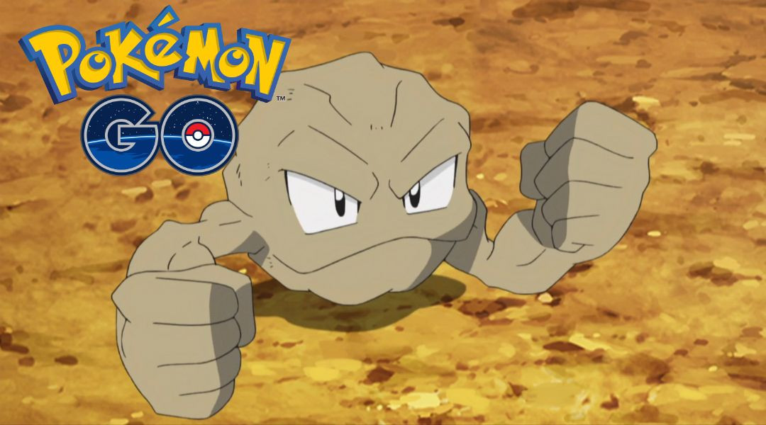 Racaillou et Racaillou shiny dans les Heures de Pokémon Vedette d'août sur Pokémon GO