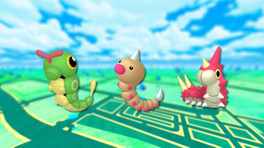 Chenipan, Aspicot, Chenipotte (shiny) dans les Heures de Pokémon Vedette d'avril 2024 sur Pokémon GO