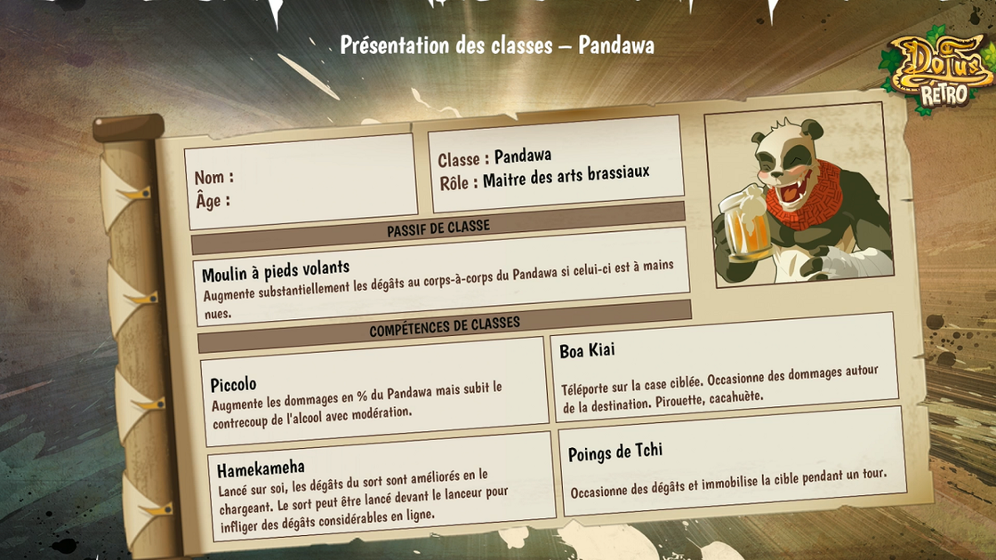 Pandawa sur Dofus Retro Temporis 2 : Parchomancia : rôle, passif, sorts, toutes les infos