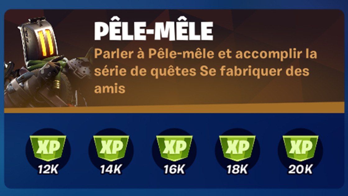 Parler à Pele-mele et accomplir la série de quêtes Se fabriquer des amis dans Fortnite, défi saison 8