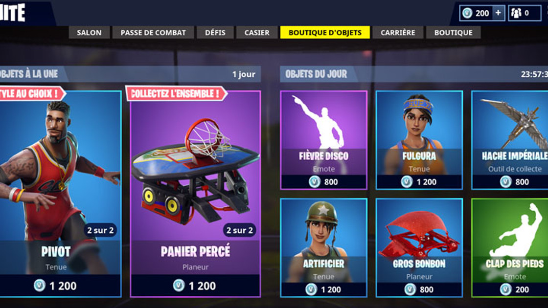 Boutique Fortnite 1er juin et skins basket