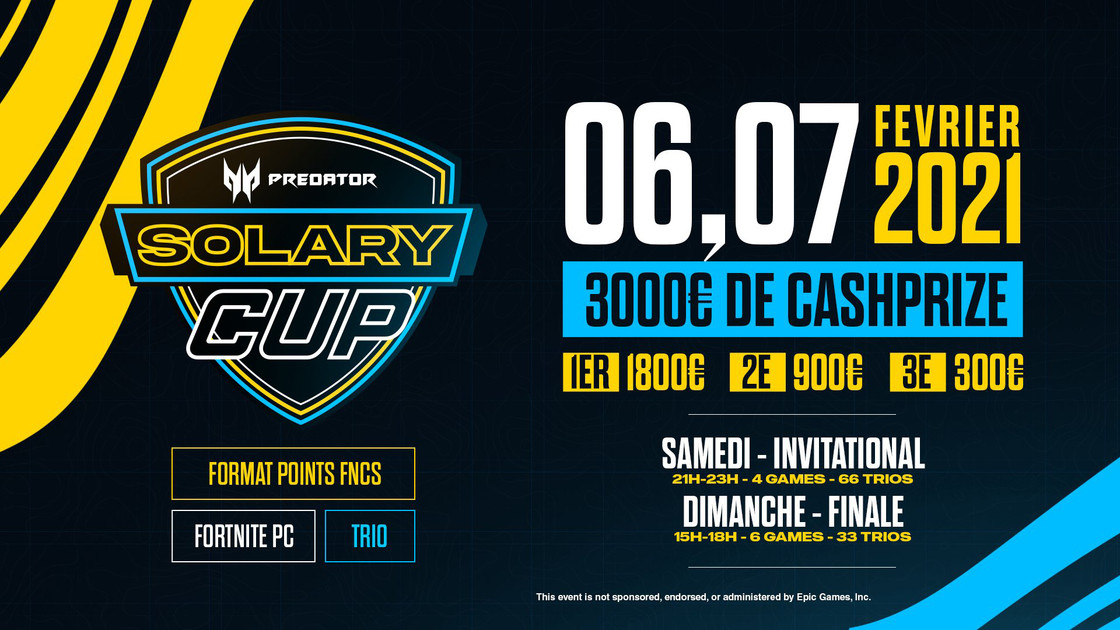 Solary Cup Fortnite, inscriptions et classements sur la compétition du 6 au 7 février
