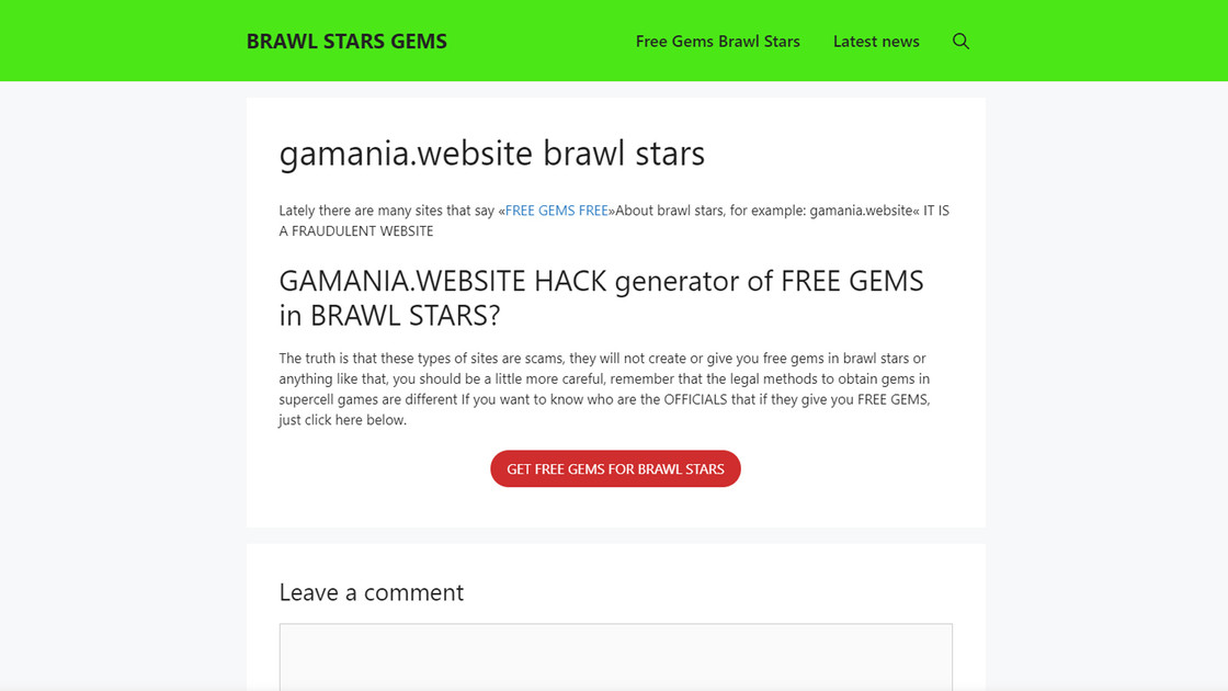 Gamania website Brawl Stars hack, un site de gemmes à éviter
