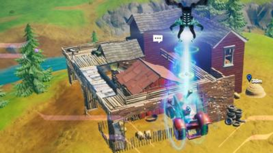 Utiliser le gravilanceur ou le rayon tracteur d'une soucoupe pour livrer un tracteur à la ferme de Rustaud dans Fortnite, défi saison 7