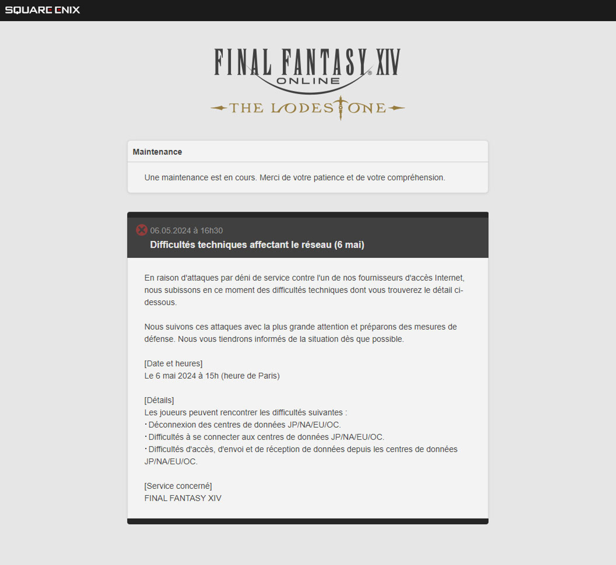 maintenance-serveur-final-fantasy-14-xiv-ddos-attack