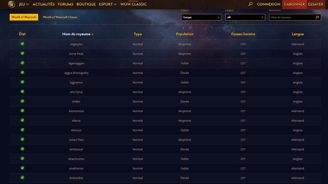 WoW Servers Status World of Warcraft, comment connaître l'état des serveurs ?