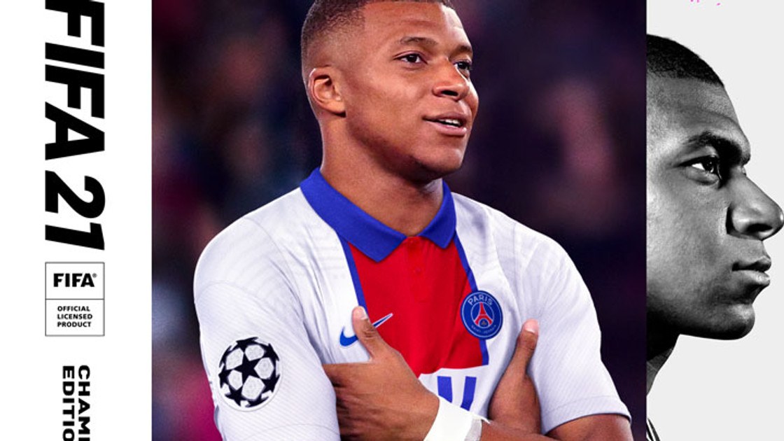 Mbappe sur la jaquette FIFA 21, édition standard, champions et ultimates