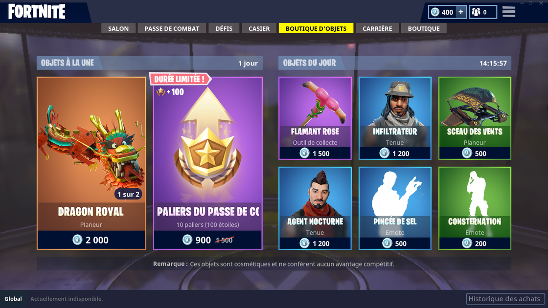 Fortnite : Remboursement d'objet et historique d'achat