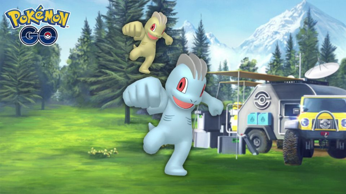 Machoc (shiny) dans les Heures de Pokémon Vedette de juillet 2022 sur Pokémon GO