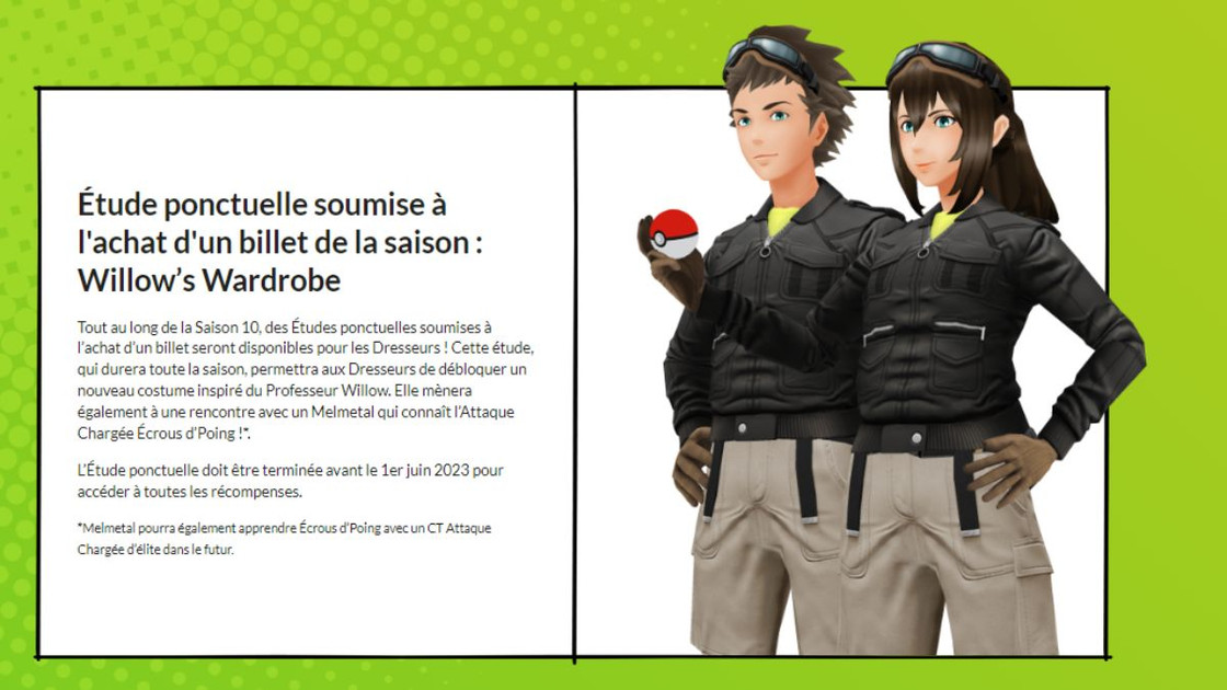 L'étude Garde robe du Professeur Willow sur Pokémon GO, l'étude spéciale de la saison Rising Heroes (soluce)