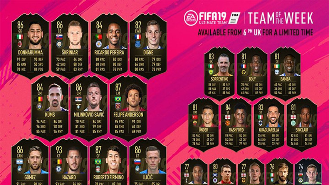 FIFA 19 : TOTW, l'équipe de la semaine 16 – FUT