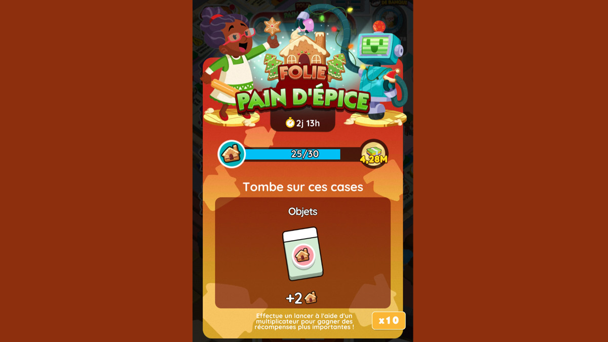 Folie pain d'épice Monopoly GO, paliers, récompenses et durée pour l'événement de décembre 2023
