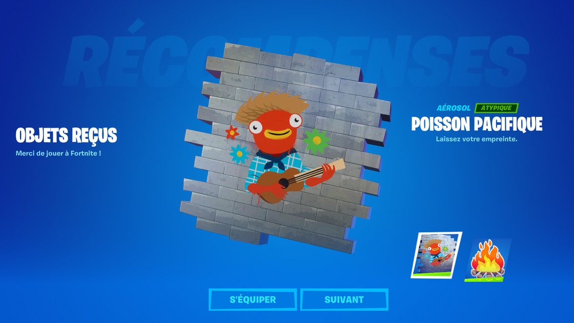 Code gratuit Fortnite, comment avoir le spray Poisson pacifique et l’emote Feu de joie ?